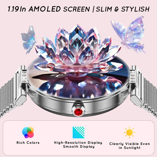 Alt view image 7 of 7 - Smart Watch for Women (3 Bands) 1.19 AMOLED Bluetooth Call Fitness Tracker Compatible Android/iPhone Smartwatch with Step/Heart Rate/SpO2/Sleep Monitor, 120+ Sports Mode DIY Dial, Silver/Gift Womens