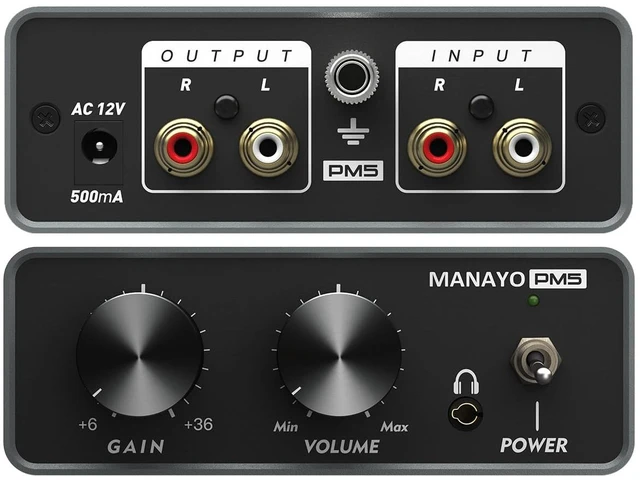 Main image of MM Phono Preamp with Adjustable Gain for Vinyl Record Players Metal preamp connects MM record players to speakers or headphones for adjustable private listening