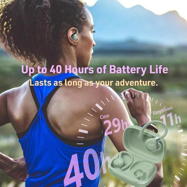Alt view image 6 of 7 - Fitness Series True Wireless Sport Earbuds with Adjustable Hooks, Active Noise Cancelling, Ambient Sound Mode, IP57 Waterproof, 40hr Long Battery Life, App EQ, Low Latency, Mic HAEC75TG Green