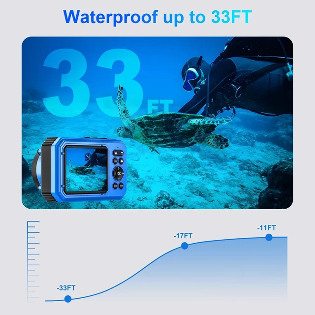 Alt view image 3 of 7 - 5K Underwater Camera, 33FT Waterproof Camera, 64MP Dual-Screen Autofocus Point-and-Shoot, Dustproof, Compact, Floatable, 32GB Card, 1500mAh Battery and Type-C for Snorkeling and Vacations