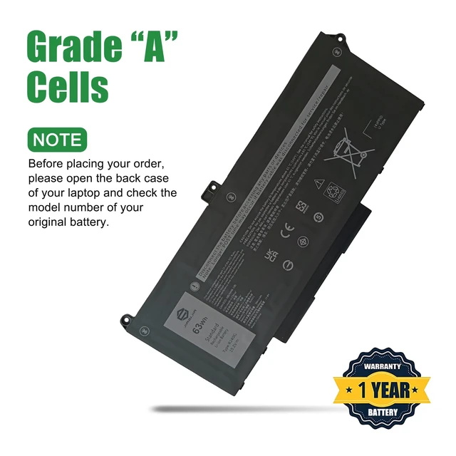Alt view image 4 of 6 - RJ40G CPX-M033W 63Wh Laptop Battery Replacement for Dell Latitude 5420 5520 Precision 3560 Series Notebook 01K2CF 075X16 WY9DX 0WK3F1 0M3KCN M033W Black 15.2V 3941mAh