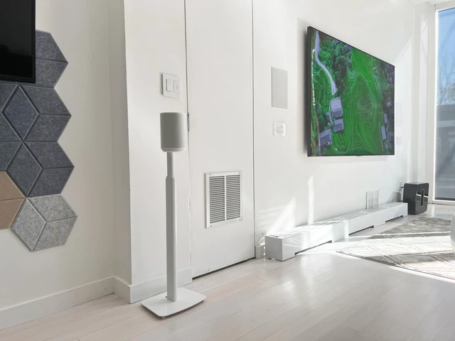 Alt view image 3 of 7 - Adjustable Floor Stand for Sonos Era 100, SL, Pair, White Height adjustable floor stands for Sonos Era 100, 100 SL, and Era 300, Adjust from 27.5" to 50" w/o Speaker, sold as a pair