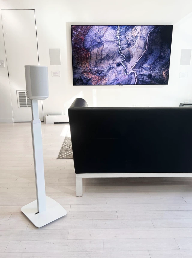 Alt view image 4 of 7 - Adjustable Floor Stand for Sonos Era 100, SL, Pair, White Height adjustable floor stands for Sonos Era 100, 100 SL, and Era 300, Adjust from 27.5" to 50" w/o Speaker, sold as a pair