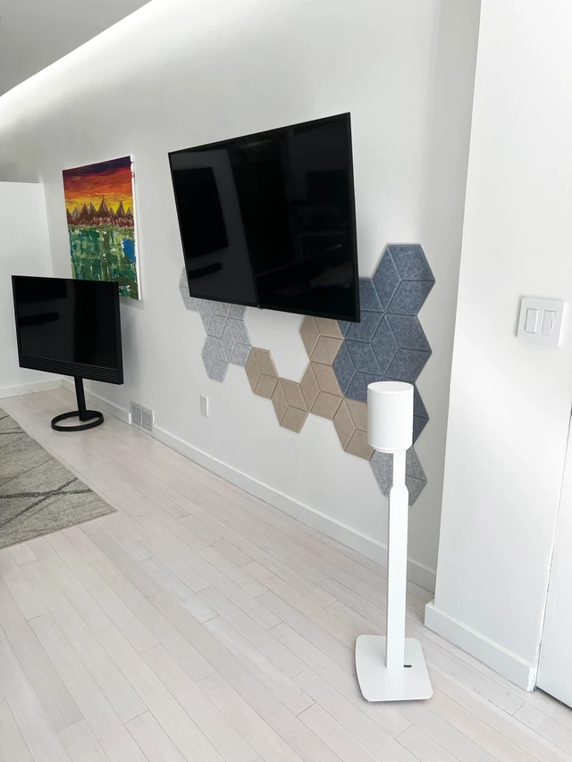 Alt view image 5 of 7 - Adjustable Floor Stand for Sonos Era 100, SL, Pair, White Height adjustable floor stands for Sonos Era 100, 100 SL, and Era 300, Adjust from 27.5" to 50" w/o Speaker, sold as a pair