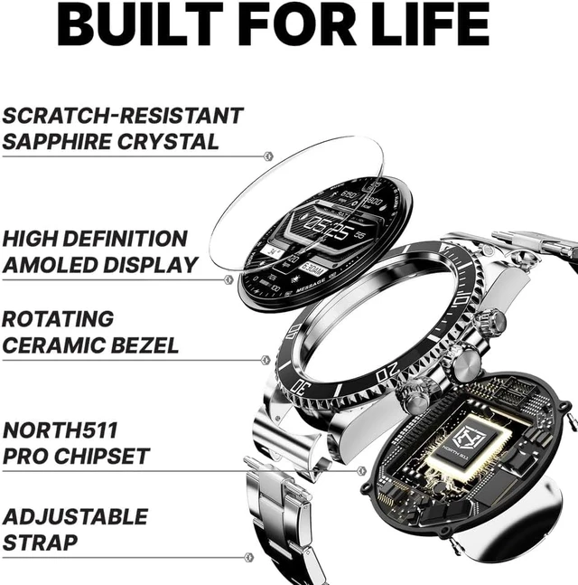 Alt view image 2 of 3 - North Time Nexus Pro Smartwatch for Men, Rugged Titanium Design, Bluetooth Calling, Health Monitor, Compatible with iOS Android