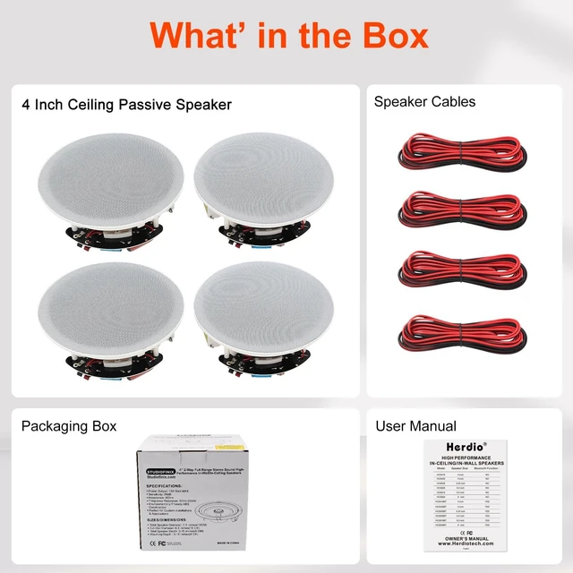 Alt view image 7 of 7 - 4 Inch 480 Watts High Power Ceiling Speakers - Flush Mount, Crisp Sound for Home Theater, Living Room, Office, Kitchen & Covered Patio2 Paris