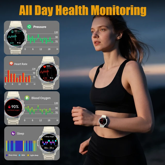 Alt view image 6 of 7 - Smart Watch for Men, 1.43" AMOLED Military Smart Watch Make Calls, Khaki GPS/Torch/Compass/Altitude/Heart Rate/Health Monitor/Blood Oxygen, 5ATM Waterproof, 160+ Sports Smartwatches for iOS Android