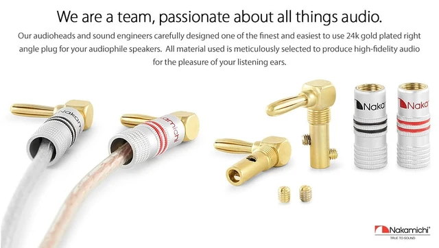 Alt view image 4 of 7 - GrubLock 24k Gold Plated Right Angle Banana Plugs, 10-18 AWG Excel Series, Gauge Size 4mm for Speakers Amplifier Hi-Fi AV Stereo Audio Wire Cable Screw Connector, 16 Pcs (8-Pairs)