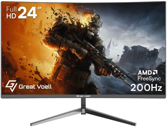 Main image of 24 Inch 200Hz Gaming Monitor, FHD 1080P Curved Computer Monitor, 1ms MPRT High refresh rate PC gaming screen, FreeSync HDR VA display, 4000:1 contrast, 98% sRGB, HDMI, DisplayPort and VESA mounting