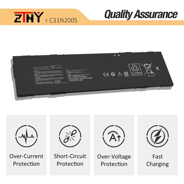 Alt view image 3 of 7 - 50Wh C31N2005 Laptop Battery Replacement for ASUS Chromebook CX3 CX3400FMA Chromebook CX9 CX9400CEA ExpertBook BR1104CGA-N00007XA B3 Flip B3402 B3402FBA B3402FEA Series 0B200-03810000 11.55V 4335mAh