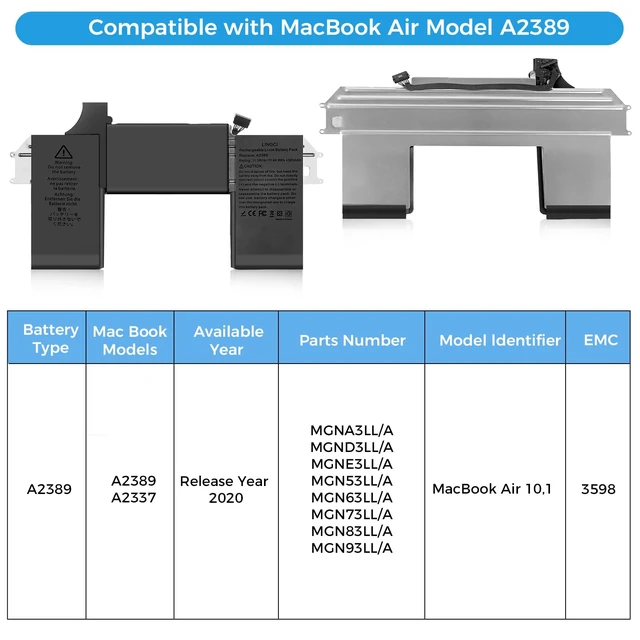 Alt view image 3 of 7 - A2337 Battery,A2389 Battery Replacement for MacBook Air 13 Inch A2337 M1 2020 EMC 3598 (Upgraded High Performance 11.39V 49.9Wh 4380mAh)
