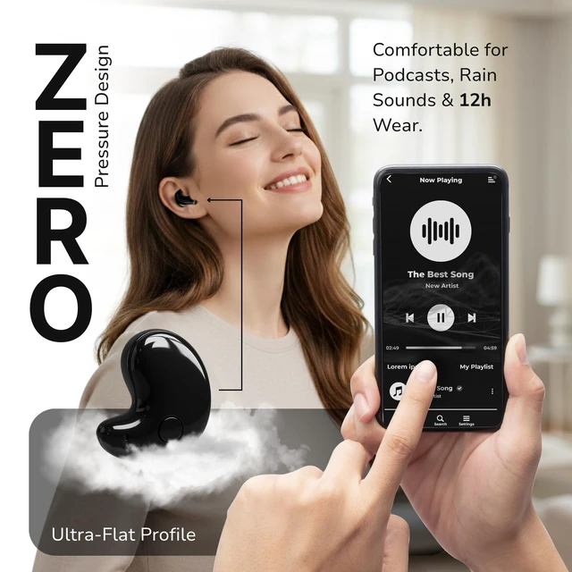 Alt view image 3 of 7 - Drift Earbuds VionB Wireless Bluetooth Noise Cancelling Earbuds for Small Ears Ultra Comfortable Wireless Ear Buds with Mic, Noise Isolation, No Ear Pressure IP6 Waterproof Ear Buds