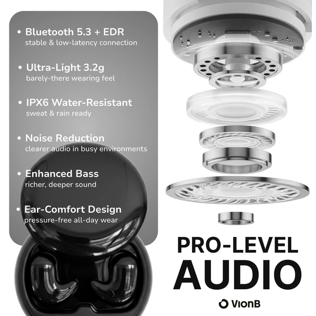Alt view image 6 of 7 - Drift Earbuds VionB Wireless Bluetooth Noise Cancelling Earbuds for Small Ears Ultra Comfortable Wireless Ear Buds with Mic, Noise Isolation, No Ear Pressure IP6 Waterproof Ear Buds