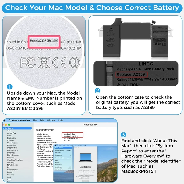 Alt view image 6 of 7 - A2337 Battery,A2389 Battery Replacement for MacBook Air 13 Inch A2337 M1 2020 EMC 3598 (Upgraded High Performance 11.39V 49.9Wh 4380mAh)