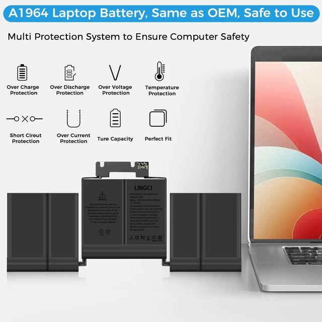 Alt view image 4 of 7 - A1989 Battery,A1964 A2251 Battery Replacement for MacBook Pro 13 Inch A1989 (Mid 2018, 2019) A2251 (2020) (Upgraded High Performance 11.41V 58Wh 5086mAh)