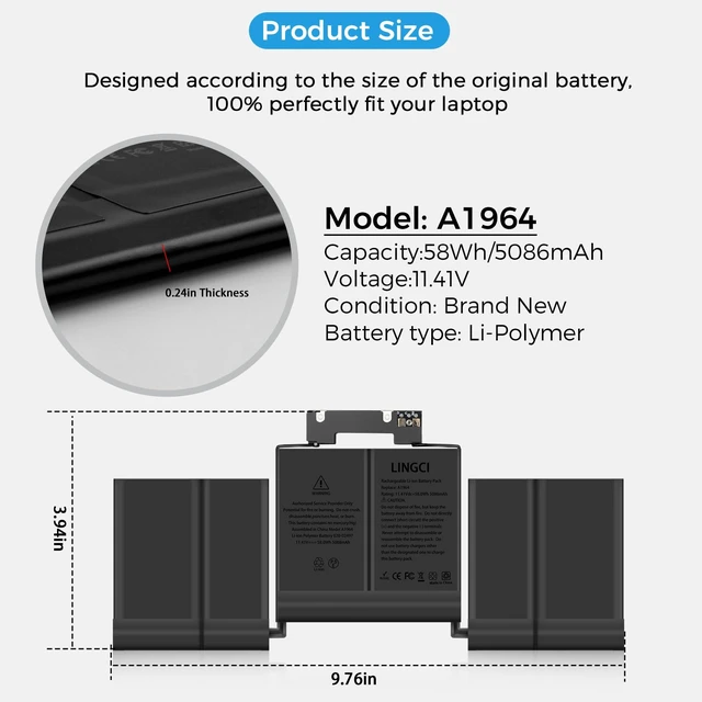 Alt view image 5 of 7 - A1989 Battery,A1964 A2251 Battery Replacement for MacBook Pro 13 Inch A1989 (Mid 2018, 2019) A2251 (2020) (Upgraded High Performance 11.41V 58Wh 5086mAh)