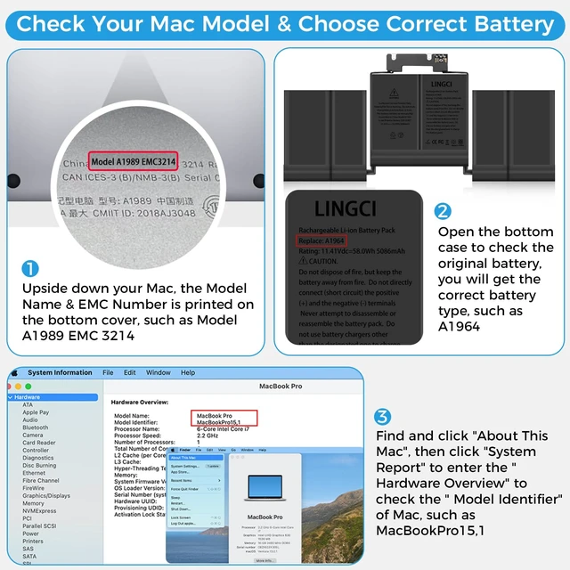 Alt view image 6 of 7 - A1989 Battery,A1964 A2251 Battery Replacement for MacBook Pro 13 Inch A1989 (Mid 2018, 2019) A2251 (2020) (Upgraded High Performance 11.41V 58Wh 5086mAh)