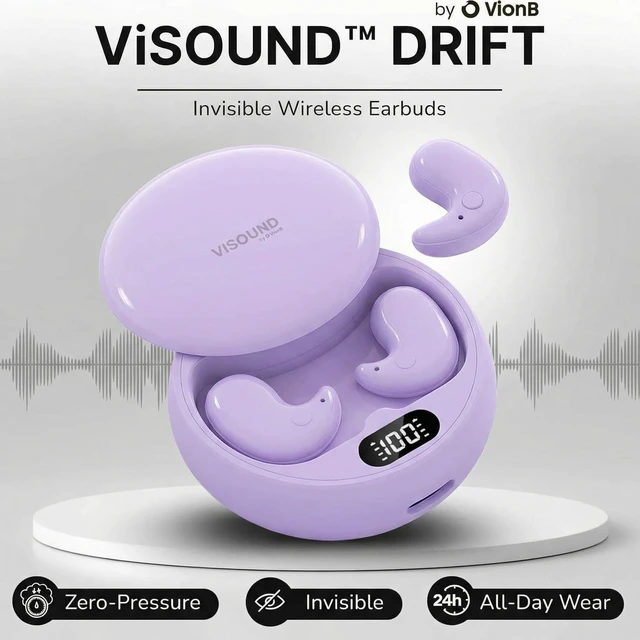 Alt view image 2 of 7 - Drift Earbuds VionB Wireless Bluetooth Noise Cancelling Earbuds for Small Ears - Ultra Comfortable Wireless Ear Buds with Mic, Noise Isolation, No Ear Pressure - IP6 Waterproof Ear Buds