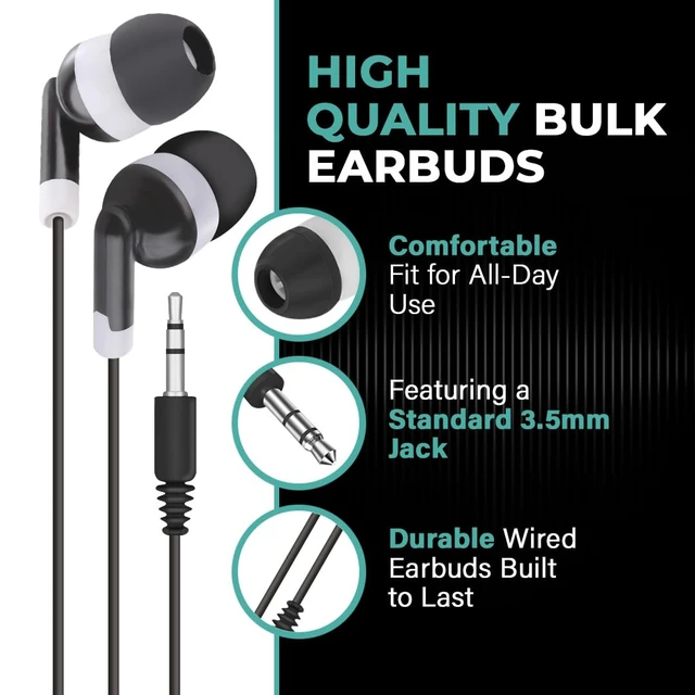 Alt view image 2 of 7 - Bulk Earbuds 100 Pack Wired in-Ear Earphones for Classroom, Students, Kids, and Libraries Disposable Headphones with 3.5mm Jack, Perfect for Schools, Laptops, and Chromebooks, Black