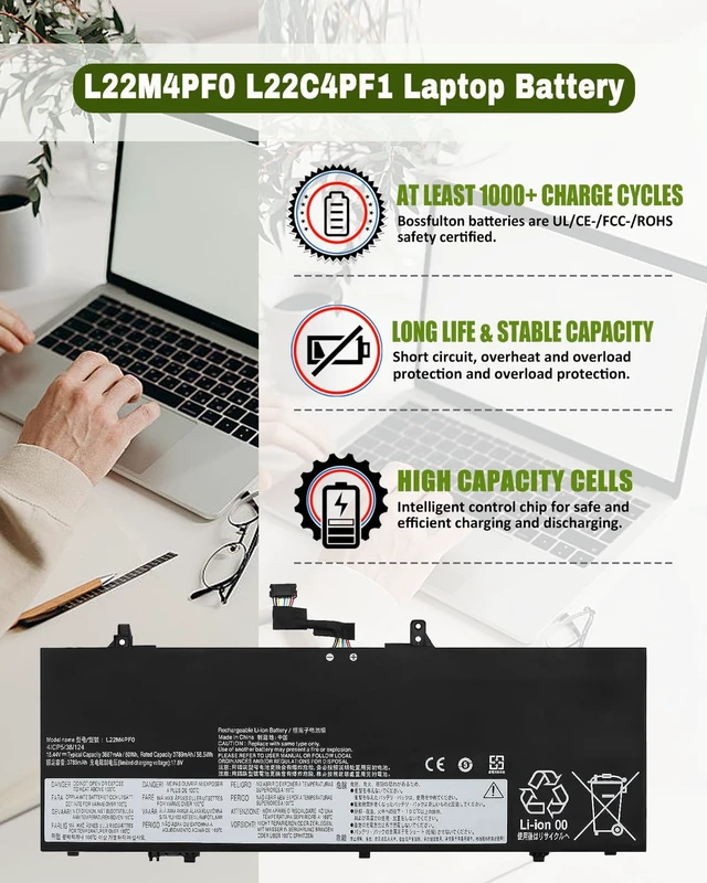 Alt view image 3 of 6 - 60Wh L22M4PF0 L22C4PF1 Battery for Lenovo Yoga Slim 6-14APU8 6-14IAP8 6-14IRH8 6-14IRP8 & 7-14IMH9 7-14IRP8 Series 5B11J63614 5B11N45328 L22C4PF0 L22M4PF1