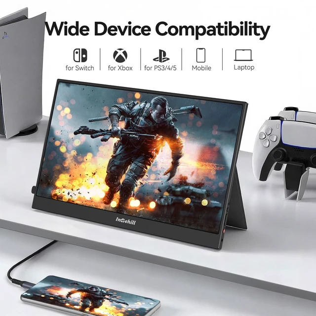 Alt view image 2 of 7 - 15.6" FHD Portable Laptop Monitor 1920x1080 IPS External Display Dual-Speakers, Ultra-Slim Aluminum Alloy Design, Magnetic Folio Stand, USB-C & HDMI Second Screen for Laptop, F15ZA