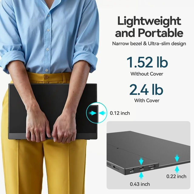 Alt view image 6 of 7 - 15.6" FHD Portable Laptop Monitor 1920x1080 IPS External Display Dual-Speakers, Ultra-Slim Aluminum Alloy Design, Magnetic Folio Stand, USB-C & HDMI Second Screen for Laptop, F15ZA