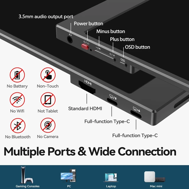 Alt view image 7 of 7 - 15.6" FHD Portable Laptop Monitor 1920x1080 IPS External Display Dual-Speakers, Ultra-Slim Aluminum Alloy Design, Magnetic Folio Stand, USB-C & HDMI Second Screen for Laptop, F15ZA