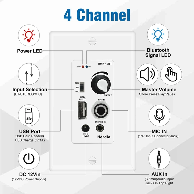 Alt view image 5 of 7 - 4 Inch Bluetooth Ceiling Speakers 240W 2-Way Flush Mount in Wall Amplifier Receiver Suitable for Home Theater Bathroom Living Room Kitchen Office (1 Pair)