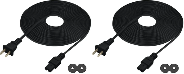 Main image of Extra Long 25-Foot TV Power Cord Compatible with Select Samsung, LG, Sony, Hisense, Xbox, PS5 Electronics and More - 2-Prong AC Wall Plug - 2-Slot Straight Plug (Black, 25-Foot) (Pack of 2)