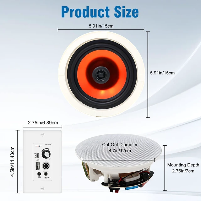 Alt view image 6 of 7 - 4 Inch Bluetooth Ceiling Speakers 240W 2-Way Flush Mount in Wall Amplifier Receiver Suitable for Home Theater Bathroom Living Room Kitchen Office (1 Pair)