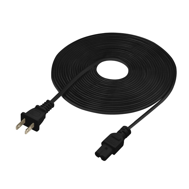 Alt view image 6 of 6 - Extra Long 25-Foot TV Power Cord Compatible with Select Samsung, LG, Sony, Hisense, Xbox, PS5 Electronics and More - 2-Prong AC Wall Plug - 2-Slot Straight Plug (Black, 25-Foot)