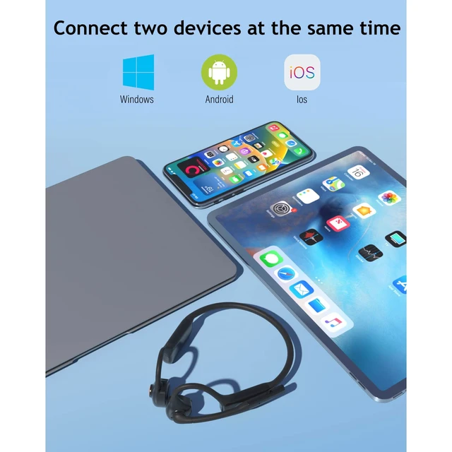 Alt view image 5 of 7 - Bone Conduction Headphones with Mic,Open Ear Headphones Wireless Bluetooth 5.1/Mute Function/Multi-Point Capable,Air Conduction Headset with Noise Canceling Mic,for Driving Home Office