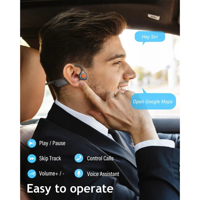 Alt view image 7 of 7 - Bone Conduction Headphones with Mic,Open Ear Headphones Wireless Bluetooth 5.1/Mute Function/Multi-Point Capable,Air Conduction Headset with Noise Canceling Mic,for Driving Home Office