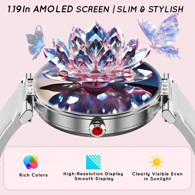 Alt view image 2 of 7 - Smart Watch for Women AMOLED 1.19 Small Screen Leather Textured - 3 Band Bluetooth Call for iPhone&Android Phones with /Heart Rate/SpO2/Sleep Monitor, 120+ Sports Modes Waterproof Fitness Tracker