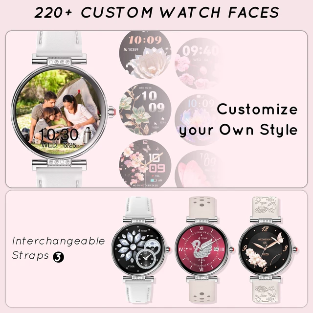 Alt view image 3 of 7 - Smart Watch for Women AMOLED 1.19 Small Screen Leather Textured - 3 Band Bluetooth Call for iPhone&Android Phones with /Heart Rate/SpO2/Sleep Monitor, 120+ Sports Modes Waterproof Fitness Tracker