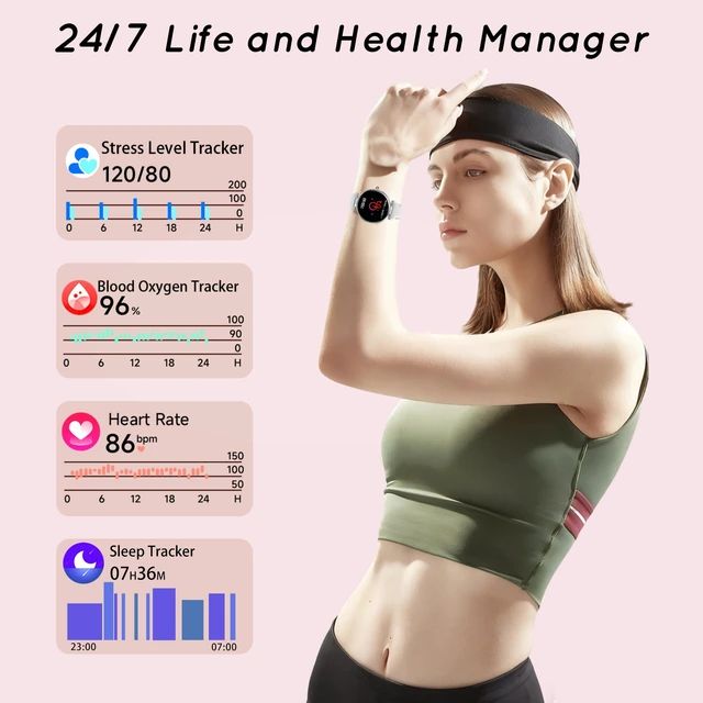 Alt view image 6 of 7 - Smart Watch for Women AMOLED 1.19 Small Screen Leather Textured - 3 Band Bluetooth Call for iPhone&Android Phones with /Heart Rate/SpO2/Sleep Monitor, 120+ Sports Modes Waterproof Fitness Tracker