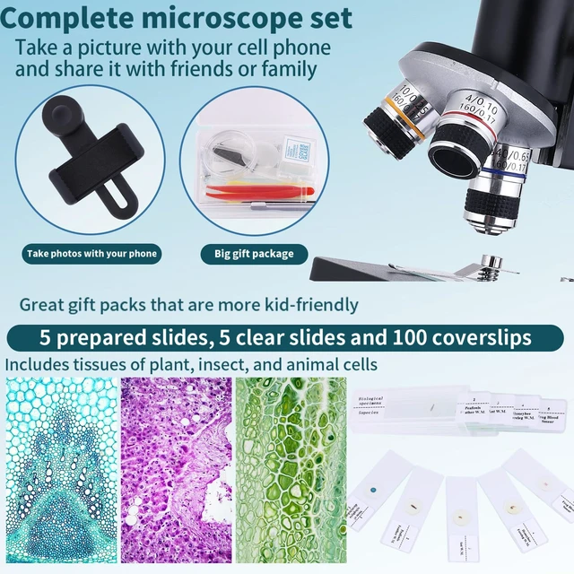 Alt view image 5 of 7 - Microscope 40X-2500X Magnification with 4.3-inch Display, Wide-Angle 10X and 25X eyepieces, and Built-in 5-megapixel Camera for School Labs, Animal Husbandry (Black)