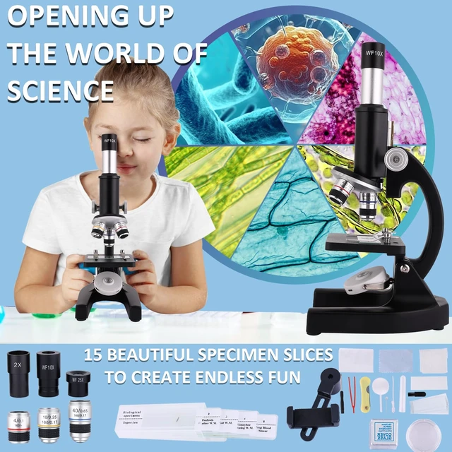 Alt view image 7 of 7 - Microscope 40X-2500X Magnification with 4.3-inch Display, Wide-Angle 10X and 25X eyepieces, and Built-in 5-megapixel Camera for School Labs, Animal Husbandry (Black)