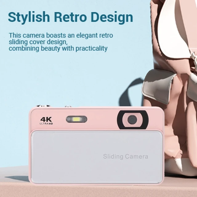 Alt view image 4 of 7 - 4K Sliding Digital Camera, 64MP HD Auto Focus 16X Zoom Retro CCD Camera with 2.8 Inch Screen, Vlogging for Photography and Video (Pink)