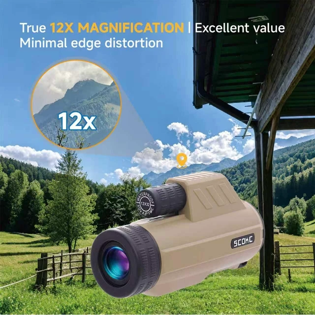 Alt view image 2 of 7 - 12x32 Monocular Telescope,Compact Waterproof Fogproof for Bird Watching Bak4 Prism,IPX7 Waterproof, Monocular Compact for adults,High Power for Bird Watching, Travel, Hunting,Hiking