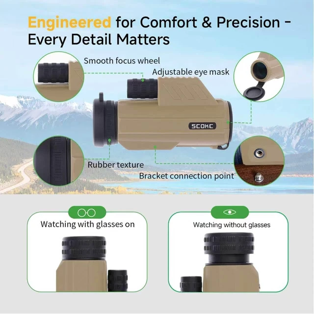 Alt view image 5 of 7 - 12x32 Monocular Telescope,Compact Waterproof Fogproof for Bird Watching Bak4 Prism,IPX7 Waterproof, Monocular Compact for adults,High Power for Bird Watching, Travel, Hunting,Hiking