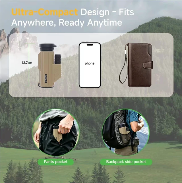 Alt view image 6 of 7 - 12x32 Monocular Telescope,Compact Waterproof Fogproof for Bird Watching Bak4 Prism,IPX7 Waterproof, Monocular Compact for adults,High Power for Bird Watching, Travel, Hunting,Hiking