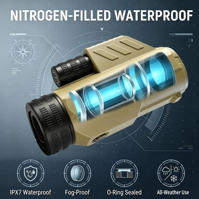 Alt view image 7 of 7 - 12x32 Monocular Telescope,Compact Waterproof Fogproof for Bird Watching Bak4 Prism,IPX7 Waterproof, Monocular Compact for adults,High Power for Bird Watching, Travel, Hunting,Hiking