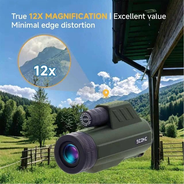 Alt view image 4 of 7 - 12x32 Monocular Telescope,Compact Waterproof Fogproof for Bird Watching Monocular Compact for adults,High Power for Bird Watching, Travel, Hunting,Hiking,Bak4 Prism,IPX7 Waterproof