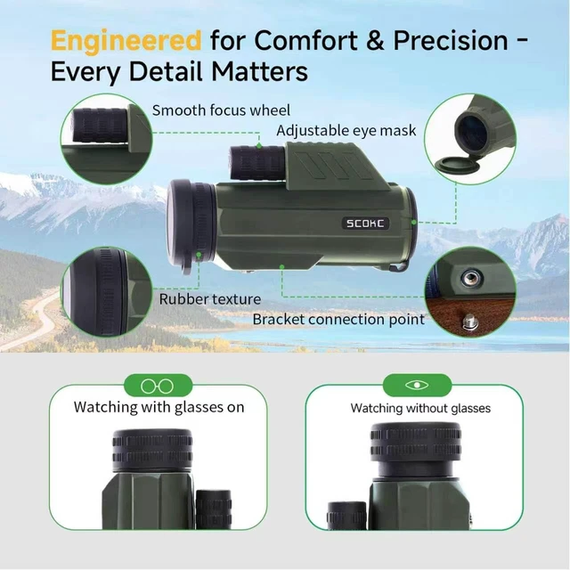 Alt view image 6 of 7 - 12x32 Monocular Telescope,Compact Waterproof Fogproof for Bird Watching Monocular Compact for adults,High Power for Bird Watching, Travel, Hunting,Hiking,Bak4 Prism,IPX7 Waterproof