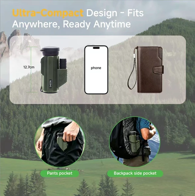 Alt view image 7 of 7 - 12x32 Monocular Telescope,Compact Waterproof Fogproof for Bird Watching Monocular Compact for adults,High Power for Bird Watching, Travel, Hunting,Hiking,Bak4 Prism,IPX7 Waterproof
