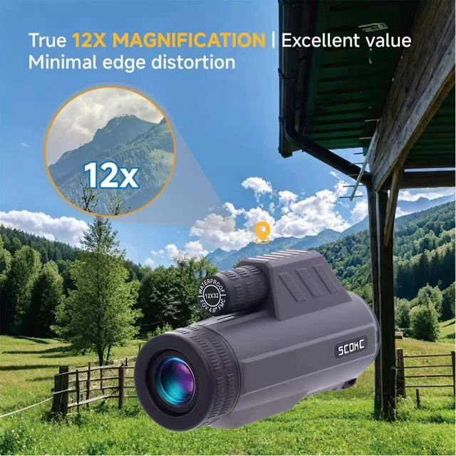 Alt view image 3 of 7 - 12x32 Monocular Telescope,Compact Waterproof Fogproof for Bird Watching Monocular Compact for adults,High Power for Bird Watching, Travel, Hunting,Hiking,Bak4 Prism,IPX7 Waterproof