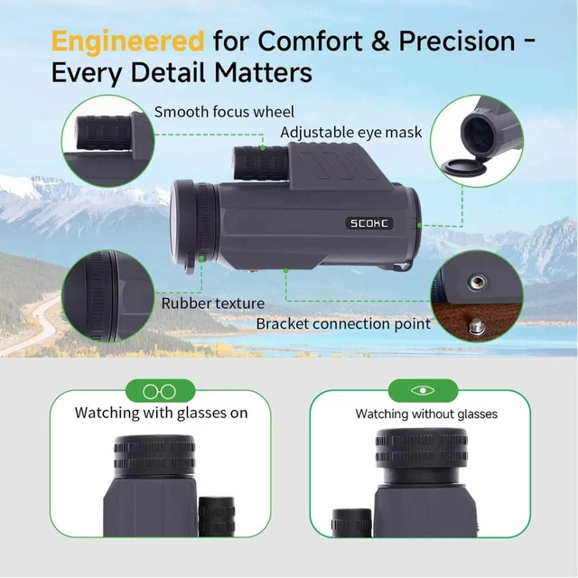Alt view image 6 of 7 - 12x32 Monocular Telescope,Compact Waterproof Fogproof for Bird Watching Monocular Compact for adults,High Power for Bird Watching, Travel, Hunting,Hiking,Bak4 Prism,IPX7 Waterproof
