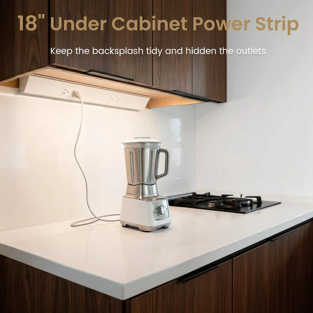 Alt view image 2 of 7 - 18" Angled Under Cabinet Outlet Strip, 2 x 15 Amp Duplex Receptacle, 1 Pack GFCI Protection, Sturdy Metal Struture, Pre-Wired for Easy Installtion, Keep Tile Backsplash Tidy, Brown
