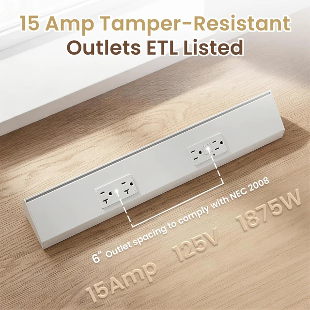 Alt view image 3 of 7 - 18" Angled Under Cabinet Outlet Strip, 2 x 15 Amp Duplex Receptacle, 1 Pack GFCI Protection, Sturdy Metal Struture, Pre-Wired for Easy Installtion, Keep Tile Backsplash Tidy, Brown